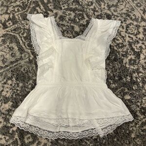 Audrey Parks ruffles and lace white top, xs , from Francesca’s , brand new